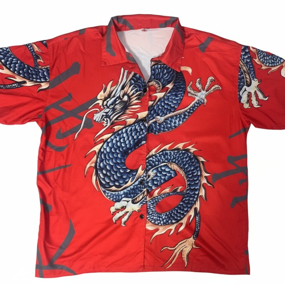 Modern Men Asu Queen Red Hawaiian Style Dragon Shirt